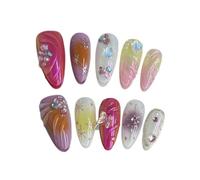 Unghie finte a pressione, corte, fatte a mano, 3D, per nail art, decorazione colorata aurora, per donne e ragazze, 10 pezzi (A713-S)