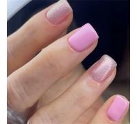 Unghie finte a pressione, corte, quadrate, glitterate, decorazione per nail art, colore rosa dolce, per donne e ragazze, 24 pezzi