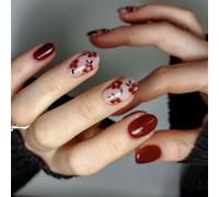 Unghie finte a pressione in acrilico a mandorla corta con motivo floreale copre completamente le unghie finte per la primavera e il matrimonio