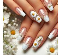 Unghie finte a pressione, in acrilico, per la caduta delle unghie, per uso quotidiano, 24 pezzi, per nail art floreale
