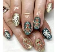 Unghie finte a pressione natalizie con disegni stick on unghie corte acriliche unghie manicure unghie arte per le donne 24 pezzi