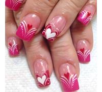 Unghie finte a pressione per San Valentino, colorate, a forma di cuore, lucide, romantiche, acriliche, quadrate, per donne, 24 pezzi