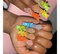 Unghie finte a pressione, riutilizzabili, per San Valentino, quadrate, lunghe, con simpatici disegni di orsi e cuori, copertura completa, per donne, spose, adolescenti