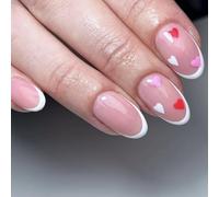 Unghie finte a punta francese, 24 pezzi, corte e quadrate, con bordo nero, rosa nudo con colla, riutilizzabili, in acrilico lucido, copertura completa, punta francese, unghie adesive per donne,