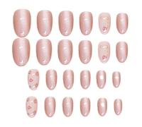 Unghie finte, artiglio rosa riflettente, tronchese artificiale lucido, glitterato rosa con fiocco alla fragola, materiale robusto migliora lo stile per le donne, medio, ovale, indossabile
