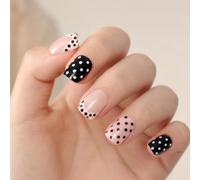 Unghie finte autoadesive 24 pezzi quadrati corti a pois, finte unghie | Materiale gel sicuro, facile da applicare, con salviette adesive in gel + lima per unghie, manicure fai da te, uso quotidiano