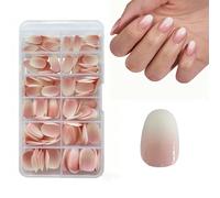 Unghie Finte- Bara Corta French Nails, Tip in Gel per Unghie French Artificiali Fake Nail Tips Stick, 168 Pezzi Nail Art DIY per Donne e Ragazze, Marrone (Almond Gradient Pink)