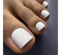Unghie finte bianche a pressione, 24 pezzi, design classico bianco puro, corte, quadrate, copertura completa, per donne, con finitura lucida, unghie artificiali riutilizzabili, 12 misure, per sandali