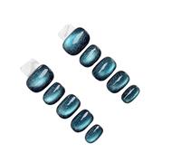 Unghie Finte Cat-Eye Fake Nails Handmade Press on Nails Short False Nail Tips Decorated Stick on Nail Fashion Trend Fake Nails Solid Color Unghie Finte Adesive(XS-Green)