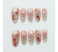 Unghie Finte Cinesi Artigianali con Onde D'acqua, Press On Nails, Unghie Acriliche Eleganti e Facili da Applicare(M)