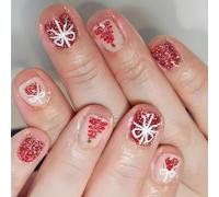 Unghie finte con fiocco di neve francese per feste natalizie, comode coperture complete adesive