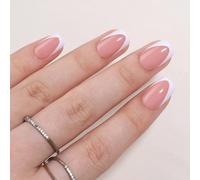 Unghie finte con punta francese - 32 pezzi - Unghie finte a pressione corte - Colore naturale - 16 misure quadrate - Unghie adesive a copertura totale for donne e ragazze, accessori for nail art