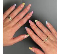 Unghie finte con punta francese colorata - Unghie finte a copertura totale for nail art da donna e ragazza(Colorful French)