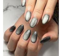 Unghie finte corte a forma di mandorla con occhi di gatto, realizzate a mano, pressatura acrilica, strumento di gelatina necessaria - Elegant Touch Full Cover Jelly Gel Nails