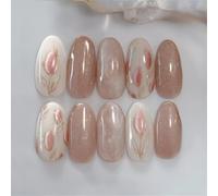 Unghie finte corte a forma di tulipano a pressione, decorazione per nail art, per donne e ragazze, 24 pezzi
