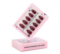 Unghie finte corte a mandorla a pressione, 30 pezzi, rossore del vino, in 15 misure, in acrilico falso lucido, da attaccare per unghie finte