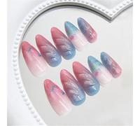 Unghie finte corte a pressione, a forma di mandorla, sfumate, effetto occhio di gatto, decorazione per nail art, lucide, colorate, per donne e ragazze, 24 pezzi