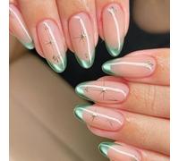 Unghie finte corte a pressione, a forma di stella, lucide, decorazione per nail art, colore verde, per donne e ragazze, 24 pezzi