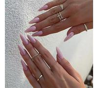 Unghie finte corte a pressione a mandorla rosa minimalista, decorazione versatile per donne e ragazze, 24 pezzi