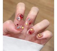 Unghie finte corte a pressione, con fiori di terra, decorazione per nail art, lucida, effetto occhio di gatto, per donne e ragazze, 24 pezzi