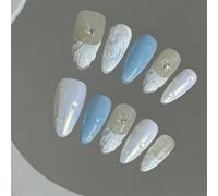 Unghie finte corte a pressione, fatte a mano, a pressione, con conchiglia, fiore, decorazione per nail art, manicure francese, per donne e ragazze, 10 pezzi (A726-XS)