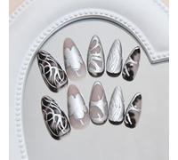 Unghie finte corte a pressione, in metallo argentato, eleganti decorazioni per nail art, stile punk, per donne e ragazze, 24 pezzi