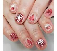Unghie finte corte con fiocco di neve francese a pressione, unghie artificiali acriliche, manicure per occasioni festive