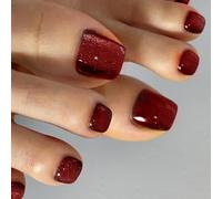 Unghie finte corte e quadrate a pressione, punte francesi, unghie finte attaccate alle unghie dei piedi per le donne, 24 pezzi in 12 misure, premere sulle unghie dei piedi per le donne