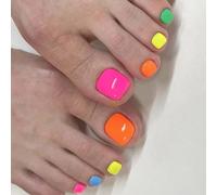 Unghie finte corte e quadrate a pressione, punte francesi, unghie finte per le donne, 24 pezzi in 12 misure, premere sulle unghie dei piedi per le donne