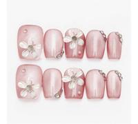 Unghie finte corte fatte a mano, a pressione, eleganti fiori, decorazione per nail art, rosa, per donne e ragazze, 10 pezzi (SP-230-XS)