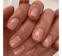 Unghie Finte Corte MouyouGlow,Carré Nude Naturale Press on Nails con Colla,Glossy Tinta Unita Colore Della Pelle Acryl Fake Nails