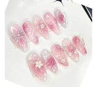 Unghie Finte Corte MouyouGlow,Mandorla Rosa 3D Farfalla Fiori Floreali Papillon Bow Tie Glaze Press on Nails con Colla,Pink Estate INS Sweet Y2k Brillantini Fake Nails