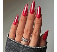 Unghie Finte Corte MouyouGlow,Mandorla Rosso Glazed Donut Hailey Bieber Natale Christmas XMAS Press on Nails con Colla,New Year Red Chrome Glacé Fake Nails