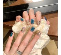 Unghie Finte Corte MouyouGlow,Squadrata Lago Celeste Blu Glitzer Diamant Cat Eye Magnetic Occhi di Gatto Press on Nails con Colla,Sky Lake Blue Shimmer Strass Fake Nails per Donne e Ragazze