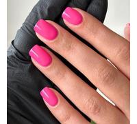 Unghie Finte Corte MouyouGlow,Squadrata Light Deep Neon Rosa Tinta Unita Glossy Press on Nails con Colla,Rose Pink Color Solid Lucido Fake Nails