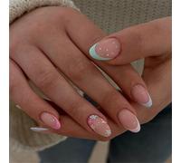 Unghie finte corte ovali a pressione, fiori minimalisti, decorazione per nail art, colorate, per donne e ragazze, 24 pezzi
