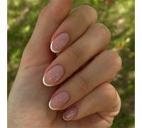 Unghie finte corte ovali a pressione, minimaliste, glitterate, decorazione per nail art, lucida, per donne e ragazze, 24 pezzi
