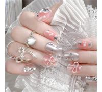 Unghie finte corte quadrate a pressione, argentate, con strass, decorazione per nail art, per donne e ragazze, 24 pezzi