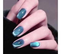 Unghie finte corte quadrate a pressione, con cristalli lucidi, effetto occhio di gatto, decorazione per nail art, manicure francese, per donne e ragazze, 24 pezzi