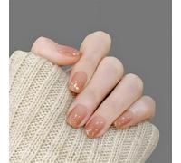 Unghie finte corte quadrate a pressione, glitterate, ambrate, decorazione per nail art, per donne e ragazze, 24 pezzi