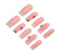 Unghie Finte Decorative Rosa a Bara Ciliegia 3d e Pietre Brillanti, 10