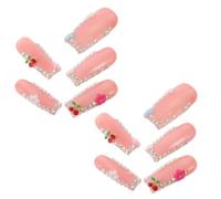 Unghie Finte Decorative Rosa a Mandorla 10 Pezzi con Pietre Brillanti