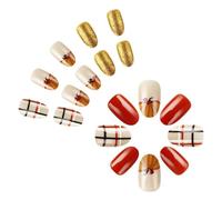 Unghie finte del Ringraziamento Stick On Festive Unghie Artificiali Per Donne E Ragazze Glitter Manicure Unghie Art Decoratio