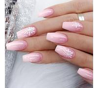 Unghie finte di Natale con paillettes fiocco di neve festive unghie acriliche arte per le donne 24 pezzi accessori per unghie di vacanza