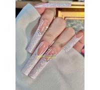 Unghie finte dipinte a mano con punte francesi a pressione, di media lunghezza, corte, a pressione, in polvere acrilica, lunghe e quadrate, set di unghie finte a mandorla per ragazze (A1, XS)