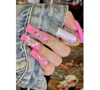 Unghie finte dipinte a mano con punte francesi a pressione di media lunghezza, unghie corte stick on unghie a bara, polvere acrilica, set di unghie finte lunghe e quadrate a mandorla per ragazze (E2