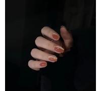 Unghie finte eleganti a stampa, unghie quadrate corte in tinta unita e occhi di gatto, stick riutilizzabile su for uscire tutti i giorni la sera(D)