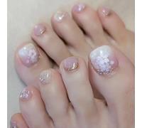 Unghie finte estive a pressione, eleganti decorazioni floreali per nail art, sfumate, occhio di gatto, pedicure per donne e ragazze, 24 pezzi