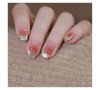 Unghie Finte Fake Nails Square Head Cat's Eye French Nail Glitter Powder Press on Nails Waterproof Faux Fingernails Christmas False Nails(Color26)