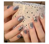 Unghie Finte Fake Nails Square Head Cat's Eye French Nail Glitter Powder Press on Nails Waterproof Faux Fingernails Christmas False Nails(Color18)